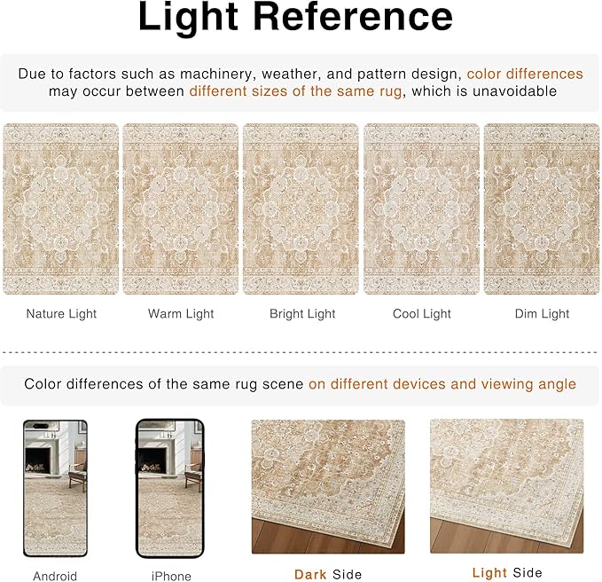 HUGEAR Machine Washable Hallway Runner Rugs 2x6 Vintage Beige Brown Neutral Style Non Slip Stain Resistant Low Pile Throw Carpet for Bedroom Kitchen Retro Aesthetic Modern Decor