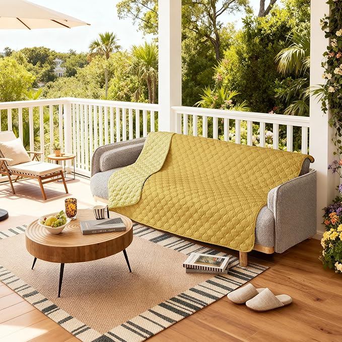 gogobunny 100% Double-Sided Waterproof Dog Bed Cover Pet Blanket Sofa Couch Furniture Protector for Puppy Large Dog Cat, Reversible (68x82 Inch (Pack of 1), Dark Yellow/Light Yellow)