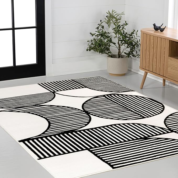 JONATHAN Y Nordby High-Low Arch Striped Black/White Indoor Area Rug, 5x8, Indoor, Non-Shedding, Stain Resistant for Bedroom, Living Room, Kitchen (SCN104G-5)