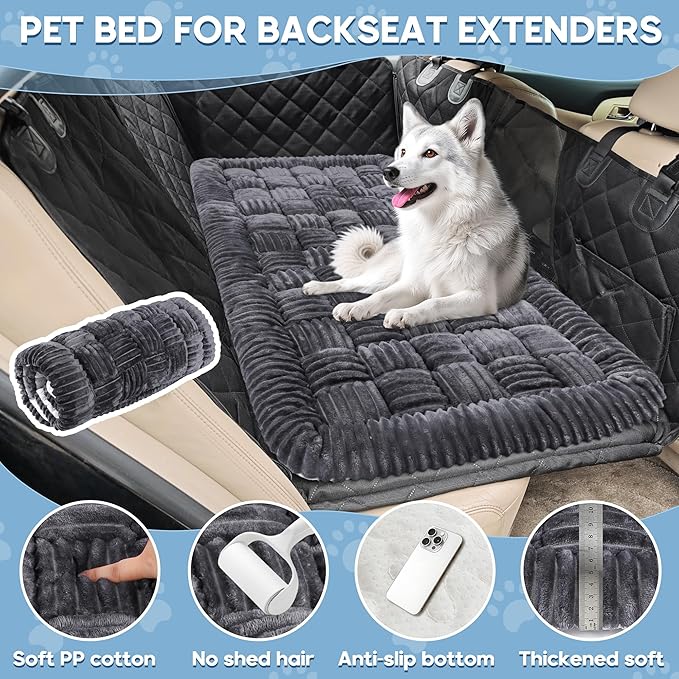 Dog Car Bed Mat, Non-Slip Backseat Extender Pet Blanket, Plaid Dog Bed for Trucks, Sedans & Large SUVs, Chew-Resistant Travel Pad for Dogs, Easy Clean & Scratch-Proof & Comfort竊?6"x28.7" Gray
