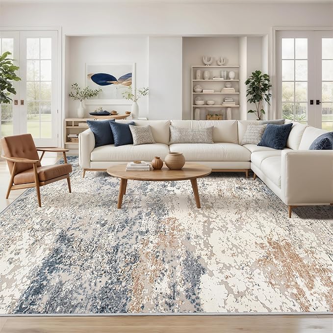 Art&Tuft Washable Rugs 5x7 - Anti-Slip Backing 5x7 Area Rugs for Living Room, Foldable Abstract Washable Area Rug(5'x7', Navy)