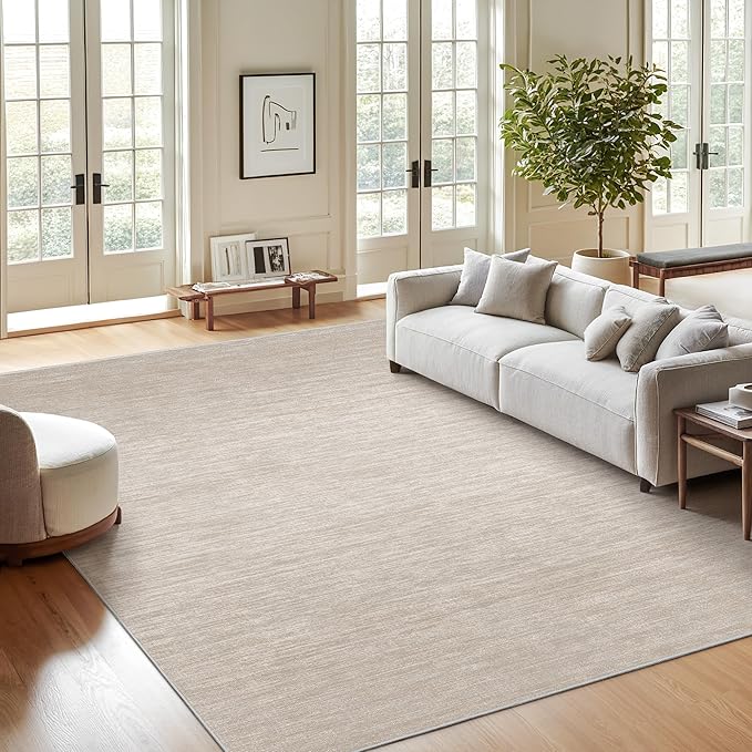Valenrug Washable Rugs 8x10 - Stain Resistant 8x10 Area Rugs for Living Room, Non Slip Backing Gradient Printed Rugs for Bedroom, Foldable Machine Washable Area Rug(8'x10', Beige)