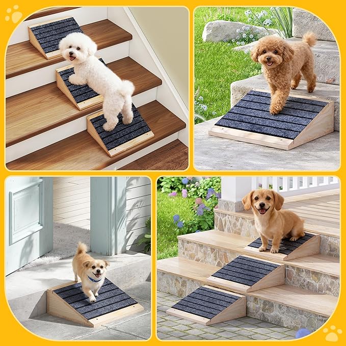 COZIWOW 6 PCS Dog Ramp for Stairs, Non-Slip | Sturdy | Wooden Dog Stairs Pet Ramp for Small Medium Dogs Cat, Pet Steps Stair Wedges Assist for Injured & Older Pets, Gentle Slope Step Stairs(6)