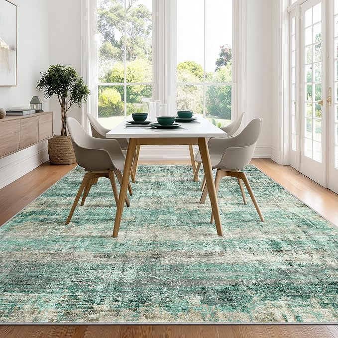 LEPEII 8x10 Area Rugs, Machine Washable Low Pile Rugs for Living Room, Modern Abstract Area Rugs for Bedroom, Large Area Rug with Non-Slip Backing for Dining Room-Green