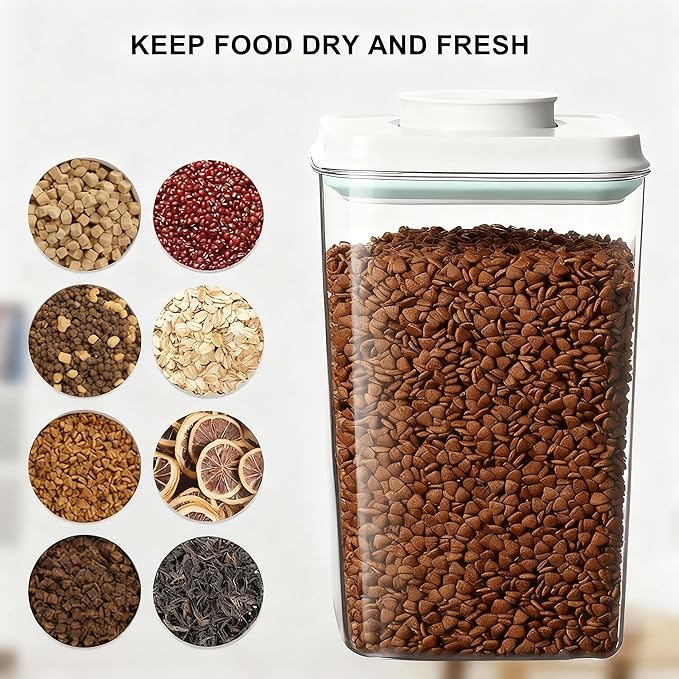 3-5 Lbs Dog-Cat Treat Container Pop Pet Food Storage Container for Kibble & Treats with 130ml / 0.13qt Measure Scoop, Stackable Pop Lid Plastic Container (4000ml / 4.2qt *2)