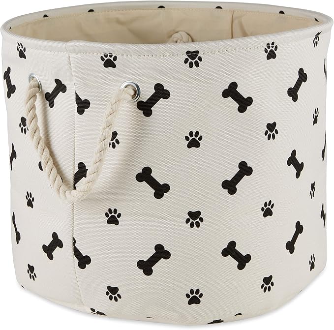 Bone Dry Pet Storage Collection Paw and Bone Print, Medium Round, 12x15x15", Black