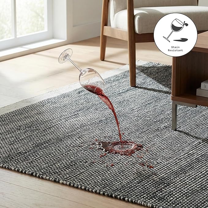 Fab Habitat Machine Washable Area Rug - Hand Woven, Stain Resistant, Pet Friendly - Premium Recycled Polyester Yarn - Solid - Kitchen, Bathroom - Kingscote - Black & Beige - 2 x 3 ft