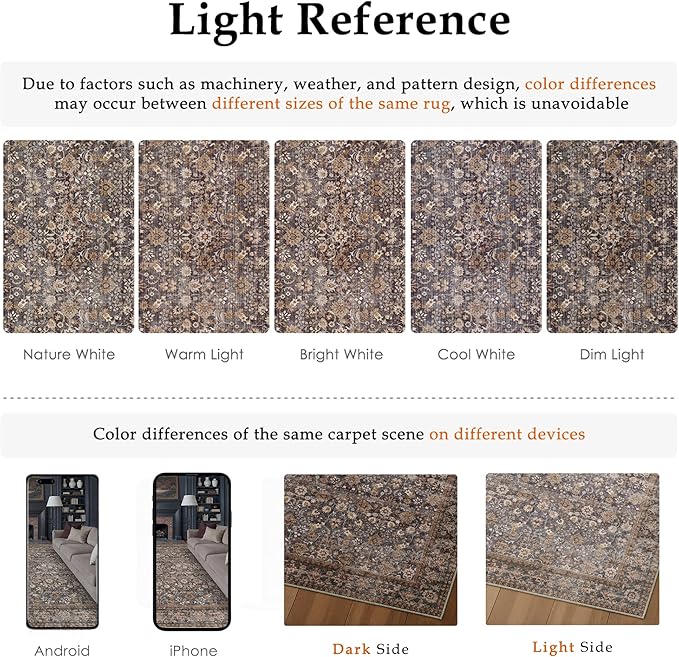 Hugear Round Rug 4ft Entryway Rugs Machine Washable Tradition Brown Hallway Area Rug 4x4 Small Circle Accent Rug Floral Low Pile Carpet Soft Throw Rug Living Room Office Laundry Room Entrance Non Slip