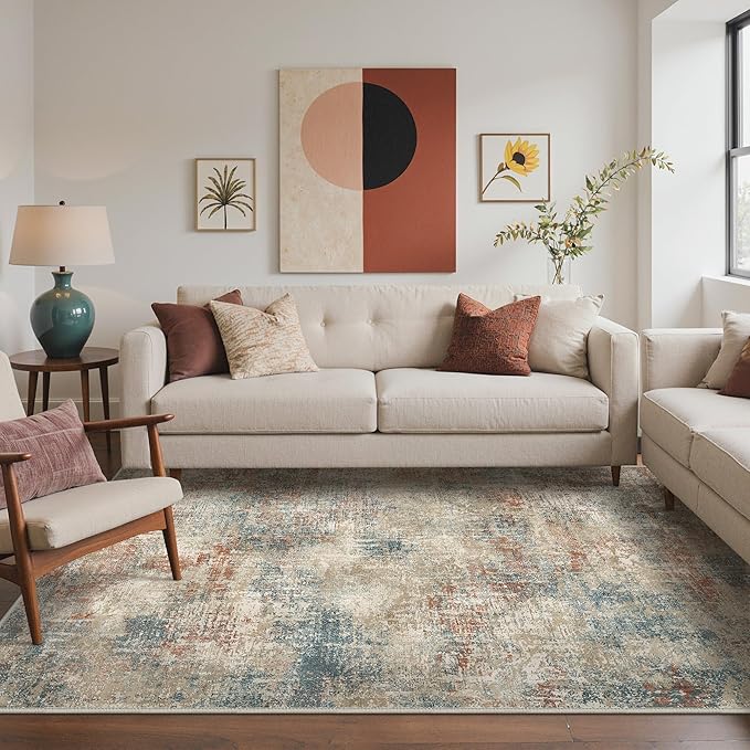 Area Rugs 8x10 for Living Room Bedroom, Modern Abstract Machine Washable Rug, Large Soft Low Pile Floor Carpet with Non Slip Backing for Dining Room, Multi
