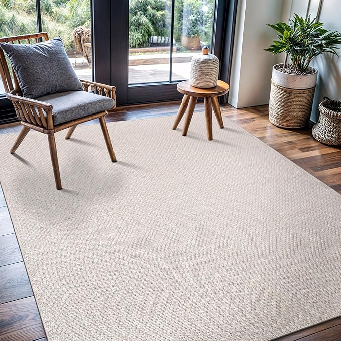 CAMILSON Easy Jute Rug 6x9, Indoor Outdoor Off-White Farmhouse Area Rugs for Living Room Patio and Kitchen Rug, Solid Woven Design, Easy-Cleaning, Washable Outside Carpet Alfombras (6 x 9)