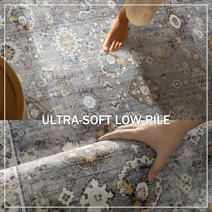 Washable Runners for Hallways Kitchen Rugs: 2'x6' Runner Rug Stain Resistant Non Slip Low Pile Soft Carpet Runners for Hallways Indoor Entryway Kitchen Laundry Room Bedroom Bathroom Farmhouse