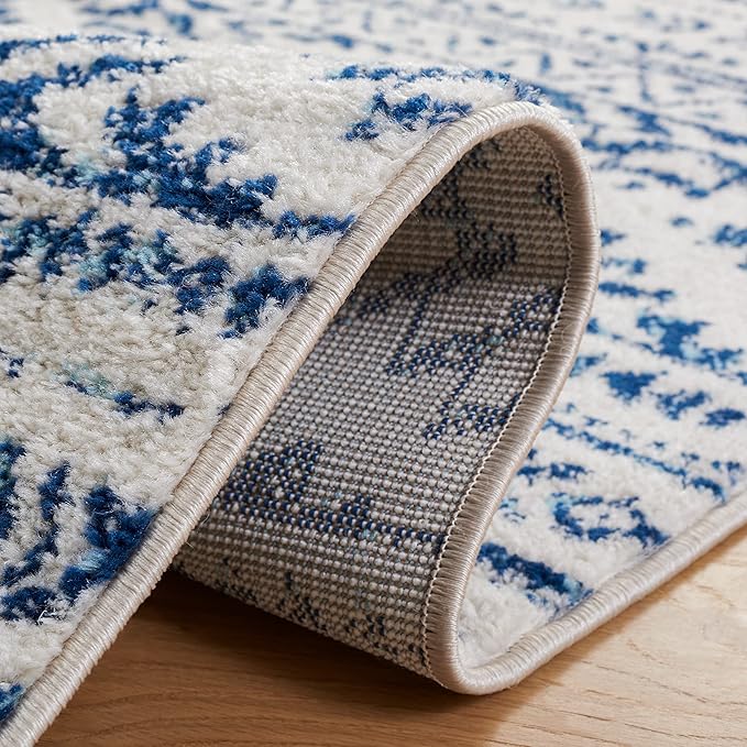 SAFAVIEH Tulum Collection Accent Rug - 2' x 5', Ivory & Navy, Moroccan Boho Tribal Design, Non-Shedding & Easy to Clean, Ideal for Front Door, Kitchen, Entryway, Foyer (TUL272D)