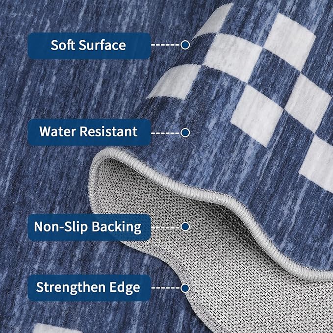 GarveeHome Area Rug 6x9 Large Living Room Modern Border Throw Rug with Rubber Backing Stain Resistant Dining Room Throw Carpet Washable Scalloped Rug for Bedroom Home Decor Office, Blue