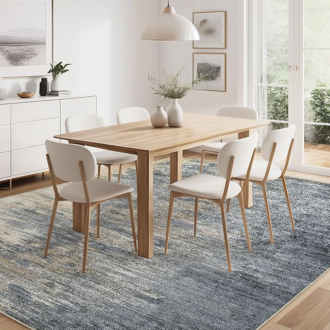 Area Rugs for Living Room: 5x7 Abstract Washable Rug Modern Neutral Large Soft Stain Resistant Non-Slip Backing Machine Table for Bedroom Dining Room Indoor Home Office Carpet - Blue Gold