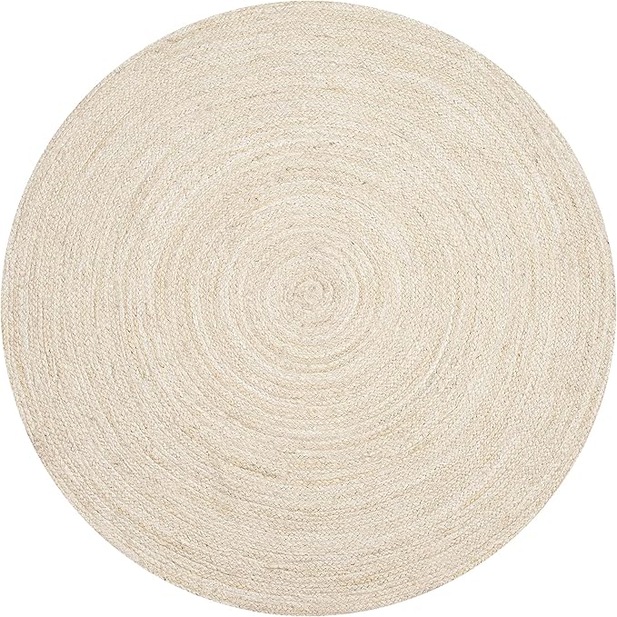 Hausattire Hand Woven Jute Braided Rug, 3??Round ??Off White, Reversible Boho Entry Area Rugs for Kitchen, Living Room I Farmhouse Decorative Floor Rug, 3 Feet Round