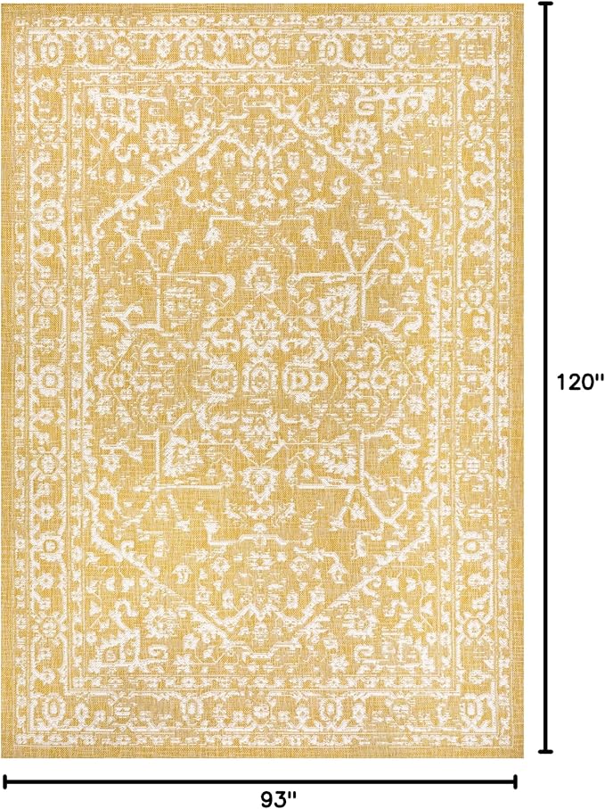 JONATHAN Y Boho Medallion Indoor Outdoor Area Rug 8X10 Yellow/Cream, Malta Textured Weave for Backyard, Patio, Porch, Easy-Cleaning, High Traffic, Pet-Friendly, Non-Shedding (SMB104G-8)