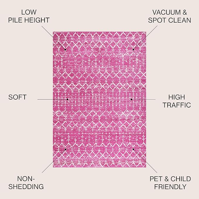 JONATHAN Y Boho Vintage Diamond Fuchsia/Ivory Indoor Area Rug 4X6 ft, Moroccan Hype for Living Room, Bedroom, Kitchen, Office, Easy-Cleaning, High Traffic, Pet-Friendly, Non-Shedding (MOH101G-4)