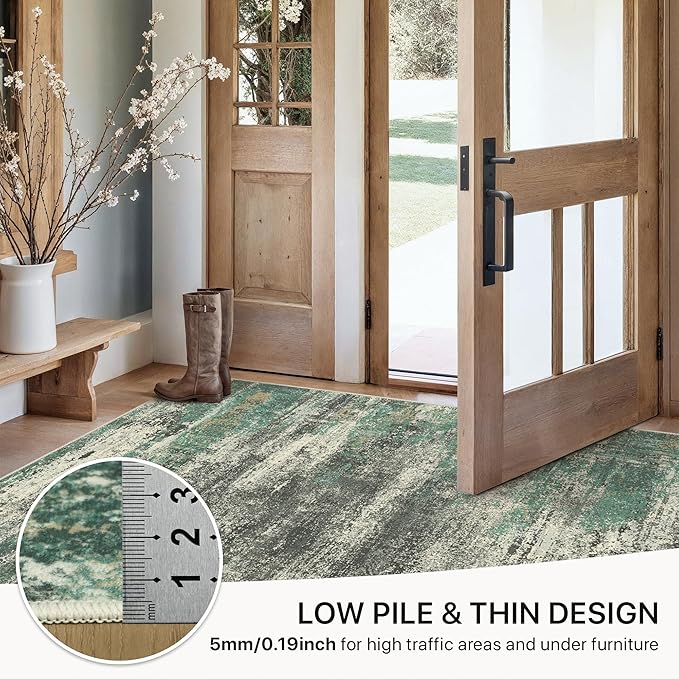 GENIMO Washable Rug-6x9 Area Rugs Lightweight Low Pile Carpet with Rubber Backing, Modern Pet Friendly Decorative Rug for Living Room, Bedroom, Playroom, Sage Green