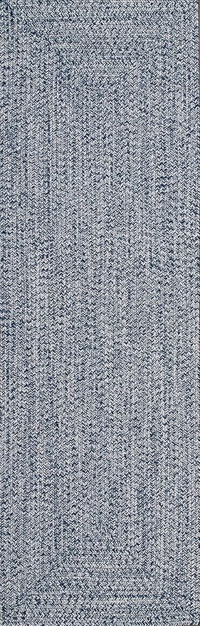 nuLOOM 2' x 10' Solid Hand Braided Indoor/Outdoor Area Rug, Pet-Friendly, High Traffic, Weather Resistant, for Patio, Balcony, Bedroom, Living, Dining Room, Wynn Navy