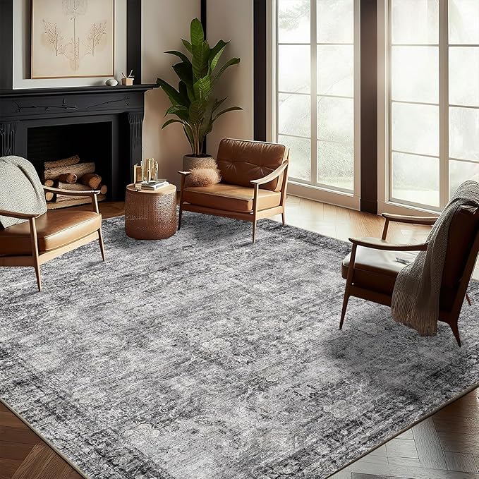 Washable Area Rug 10'x14' Boho Design Non-Shedding Easy Care Ideal for High Traffic Areas in Living Room Bedroom Office Coffee Table Kitchen Large Carpet