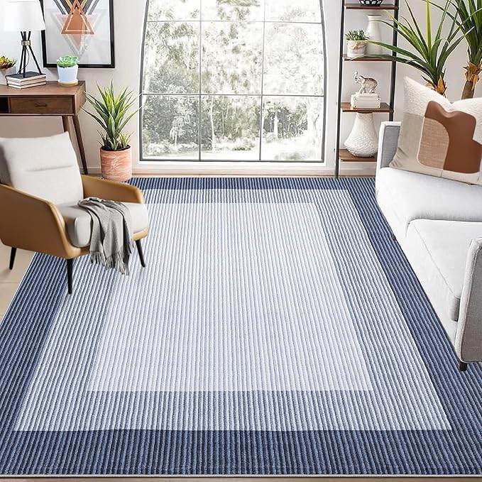 GarveeHome Washable Rugs 9x12 Area Rugs for Living Room, Modern Bordered Solid Rug Large Soft Carpet for Bedroom Non Slip Stain Resistant Neutral Carpet for Dining Room Nursery Dorm Farmhouse, 9x12