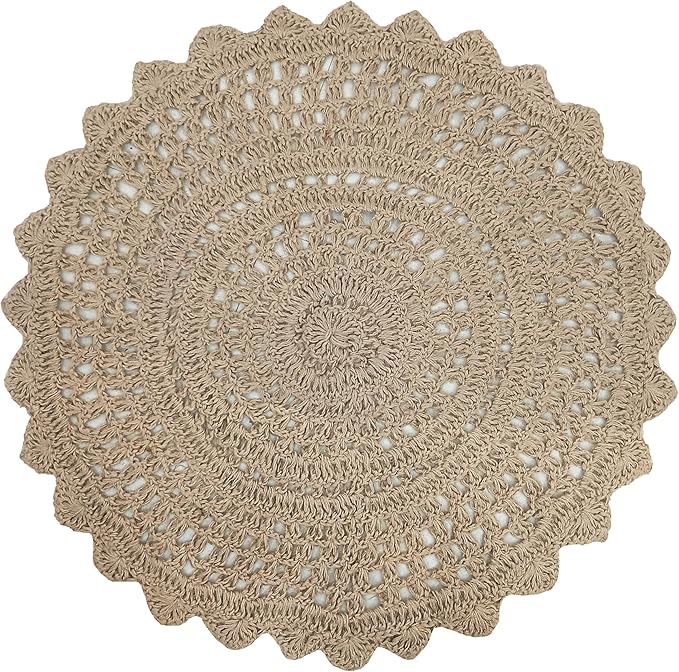 Hausattire Hand Woven Jute Crochet Rug, 3??Round ??Natural, Anti-Slip Accent Boho Entry Area Rugs for Kitchen, Living Room I Farmhouse Decorative Floor Rug, 3 Feet Round
