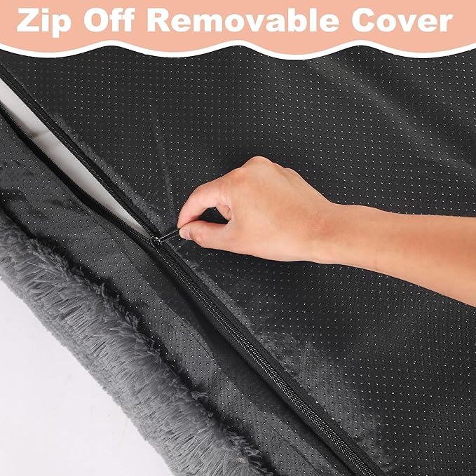 Bedfolks Waterproof Dog Crate Pad, Plush Dog Kennel Bed with Removable Cover, Faux Fur, Washable, 21"x13", Dark Grey