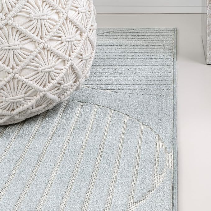 JONATHAN Y Nordby High-Low Arch Striped Light Blue/Cream Indoor/Outdoor Area Rug, 5x8, for Patio, Backyard, Living Room, Bedroom, Office, Hose-Washable (SCN104F-5)