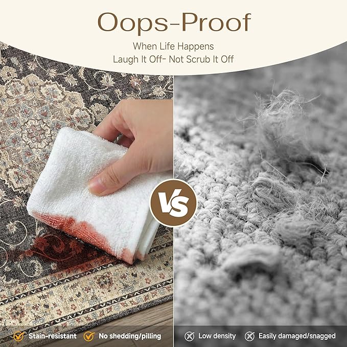 HUGEAR Machine Washable Area Rugs 6x9 Vintage Black Living Room Bedroom Rug Neutral Style Non Slip Stain Resistant Low Pile Throw Carpet for Home Retro Aesthetic Modern Decor
