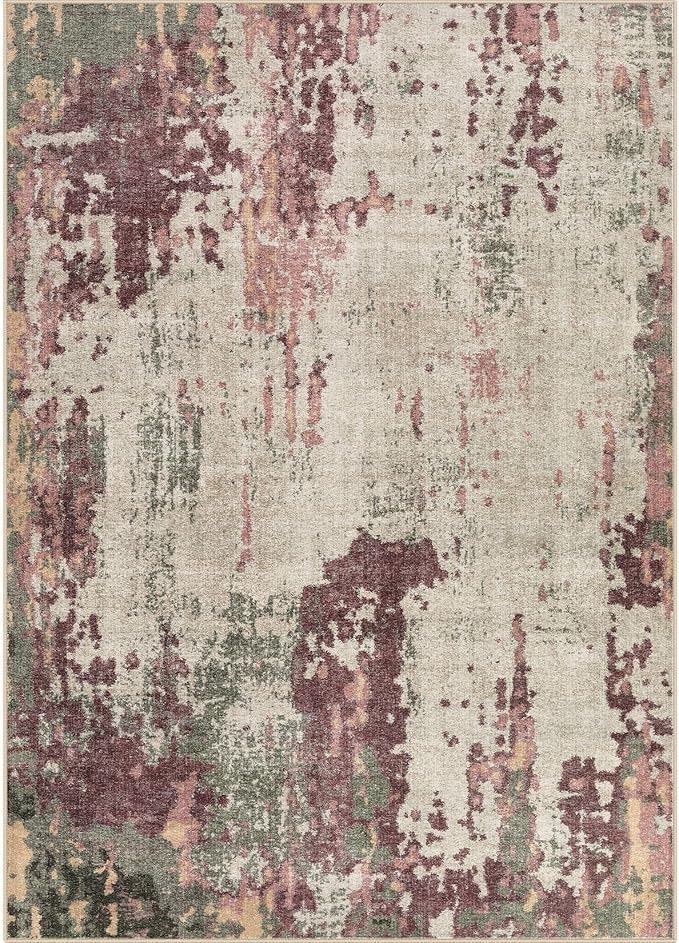9x12 Area Rug Living Room Rugs - Washable Neutral Modern Abstract Soft Thin Rug Indoor Floor No Slip Rug Carpet for Bedroom Under Dining Table Home Office Decor - Purple/Green/Beige