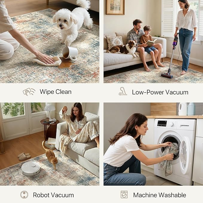 Area Rugs 9x12 for Living Room Bedroom, Modern Abstract Machine Washable Rug, Large Soft Low Pile Floor Carpet with Non Slip Backing for Dining Room, Multi