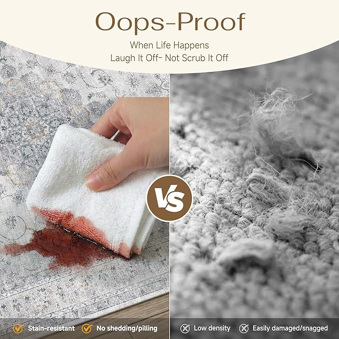 HUGEAR Entryway Machine Washable Area Rugs 2x5 Vintage Blue Small Neutral Style Non Slip Stain Resistant Low Pile Throw Carpet for Hallway Kitchen Retro Aesthetic Modern Decor