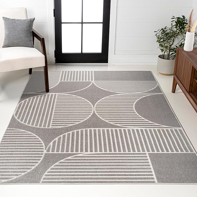 JONATHAN Y Nordby High-Low Arch Striped Gray/Cream Indoor/Outdoor Area Rug, 3x5, Contemporary, Bohemian, Transitional for Bedroom,Kitchen,Living Room,Non Shedding (SCN104C-3)