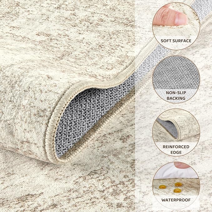 4x6 Area Rug Living Room Rugs - Washable Neutral Modern Abstract Soft Thin Rug Indoor Floor No Slip Rug Carpet for Bedroom Under Dining Table Home Office Decor - Beige/Brown