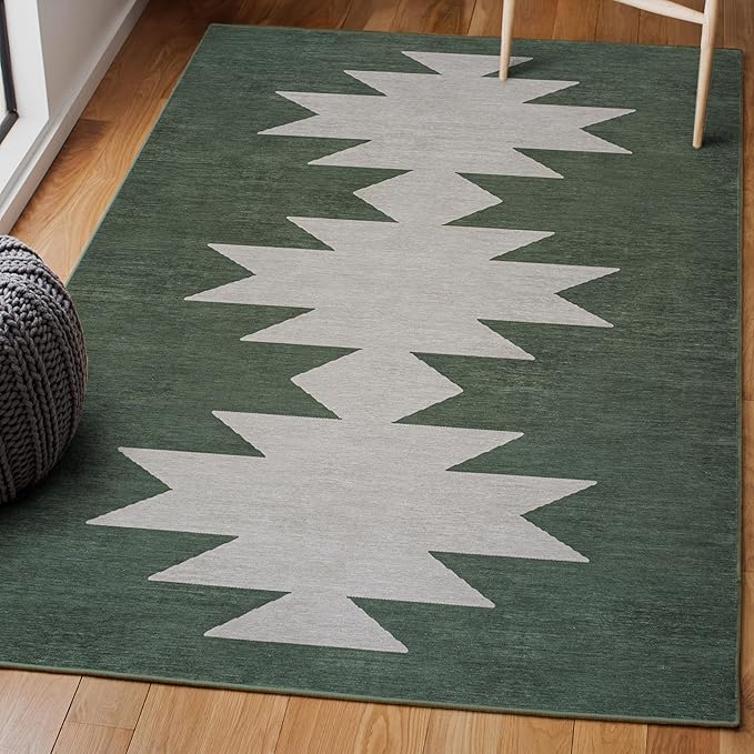 JONATHAN Y Machine Washable Indoor Area Rug 8X10 Dark Green/Light Gray, Chayton Minimalist Geometric for Living Room, Bedroom, Kitchen, Office, Easy-Cleaning, Pet-Friendly, Non-Shedding WSH110C-8