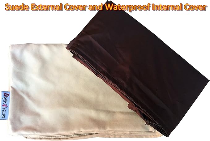 Dogbed4less Do It Yourself DIY Pet Bed Pillow Duvet Suede Cover + Waterproof Internal case for Dog/Cat at Medium 36"X29" Khaki Color - Covers only
