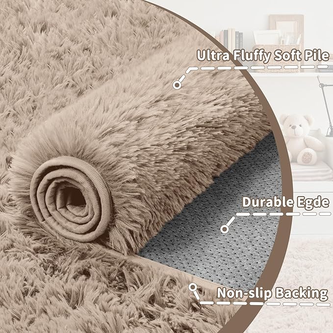 5x7 Area Rug for Living Room: Ultra Soft Fluffy Rug Modern Large Thicked Shag Rug for Bedroom Non Slip Indoor Fuzzy Carpets for Girls Kids Room Nursery Dorm Home Decor Camel