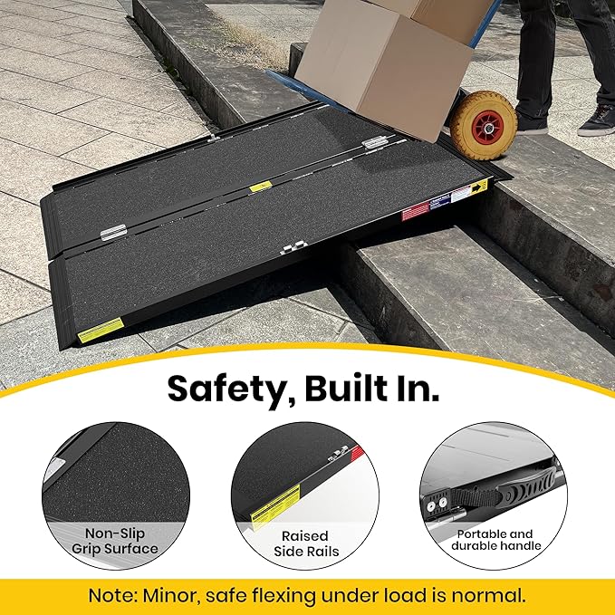 5FT Portable Wheelchair Ramp with Quick-Lock, Black Seamless Non-Slip Aluminum Folding Handicap Ramp,Threshold Ramp for Doorways, Wheel Chair Ramp for Home Steps
