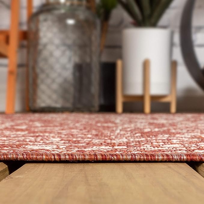 JONATHAN Y Boho Medallion Indoor Outdoor Runner Rug 2X10 Red/Taupe, Malta Textured Weave for Backyard, Patio, Porch, Easy-Cleaning, High Traffic, Pet-Friendly, Non-Shedding (SMB104A-210)