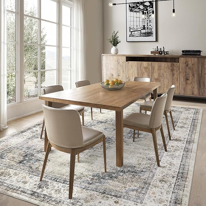 GarveeHome Bedroom Area Rug 5x7 Vintage Distressed Living Room Area Rug Non Slip Low Pile Large Dining Room Rug Soft Medallion Throw Floor Carpet Machine Washable Rugs for Home Office, Sage