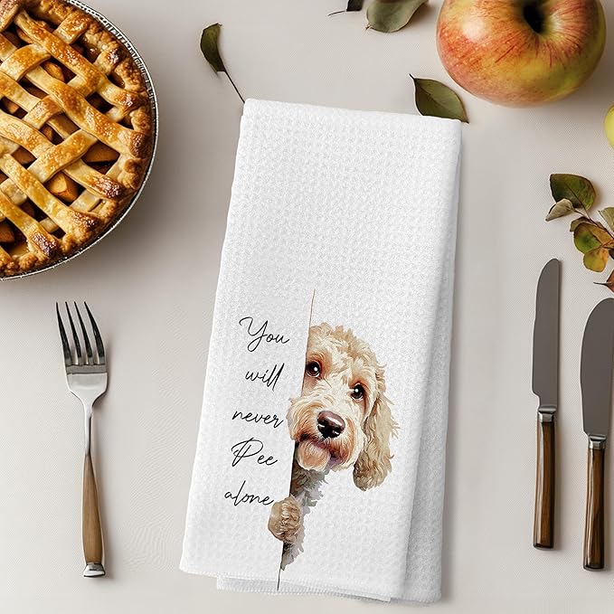 LUKIPOM280 Funny Goldendoodle Gifts Hand Towels, You Will Never Pee Alone Funny Bathroom Hand Towels, Goldendoodle Dog Bathroom Decor, 16x24 Inches