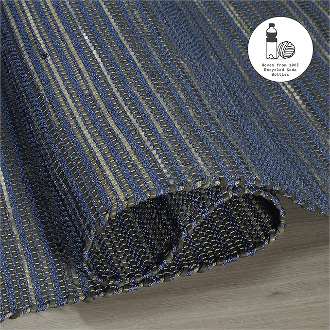 Fab Habitat Area Rug - Hand Woven, Stain Resistant, Pet Friendly - Premium Recycled Polyester Yarn & Reclaimed Rubber - Stripes - Bedroom, Living Room - Kismet - Indigo - 4 x 6 ft