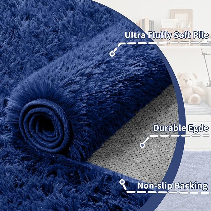 6x9 Area Rug for Living Room: Ultra Soft Fluffy Rug Modern Large Thicked Shag Rug for Bedroom Non Slip Indoor Fuzzy Carpets for Girls Kids Room Nursery Dorm Home Decor Deep Blue