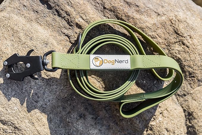 6ft Army Green Dual Handle Silicone Tactical Dog Leash for Medium, Large, Giant, K9 Breeds | Quick Release Swivel Clip Carabiner | Coated Nylon Heavy Duty | Strong Puller | Training Leashes