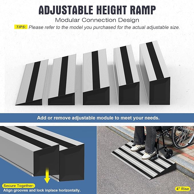 6" Rise Modular Threshold Ramp for Doorways, Stable Wheelchair Ramp for Home Steps, Aluminum Door Ramp and Curb Ramp for Scooters, Power Chairs, Cars, 1100LBS Load Capacity