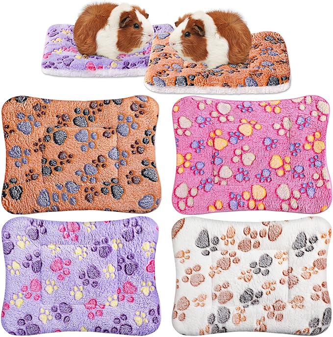 Tuanse 4 Pack Ultra Soft Dog Cat Bed Mat with Cute Prints Reversible Fleece Dog Crate Kennel Pad Cozy Washable Thickened Hamster Guinea Pig Pet Bed Mat for Small Animals(13 x 10 Inches,Vivid Color)