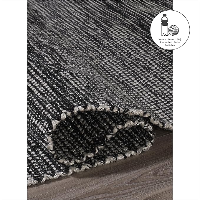 Fab Habitat Machine Washable Area Rug - Hand Woven, Stain Resistant, Pet Friendly - Premium Recycled Polyester Yarn - Solid - Kitchen, Hallway - Kingscote - Black & White - 2.5 x 8 ft Runner