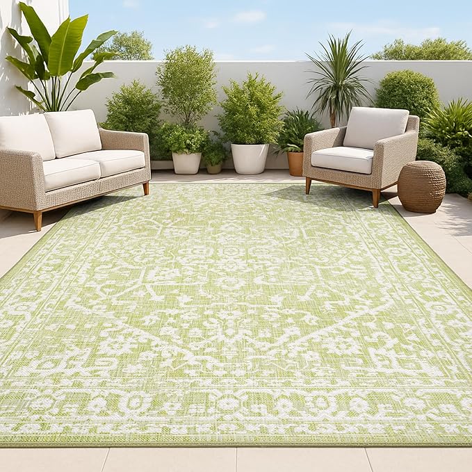 JONATHAN Y Boho Medallion Indoor Outdoor Area Rug 8X10 Green/Cream, Malta Textured Weave for Backyard, Patio, Porch, Easy-Cleaning, High Traffic, Pet-Friendly, Non-Shedding (SMB104D-8)