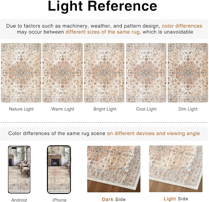 HUGEAR Machine Washable Area Rugs 6x9 Vintage Orange Living Room Bedroom Rug Neutral Style Non Slip Stain Resistant Low Pile Throw Carpet for Home Retro Aesthetic Modern Decor