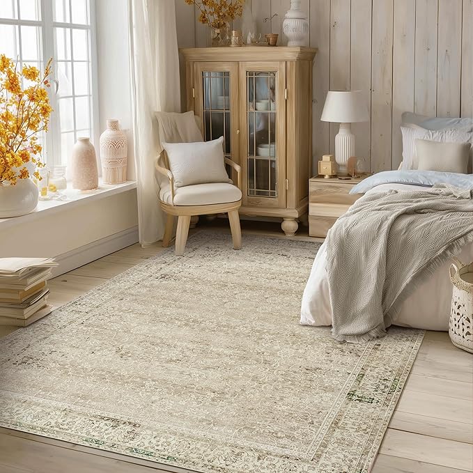 Cream and Light Tan Boho Front Door Mat for Indoor Entrance Washable Non Slip Cute Vintage Floral Aesthetic Area Rugs for Entryway Entry 4x6
